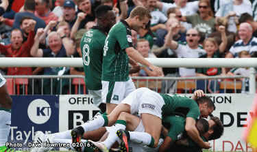 pafctv - Argyle at Exeter Carey celebrates first goal.